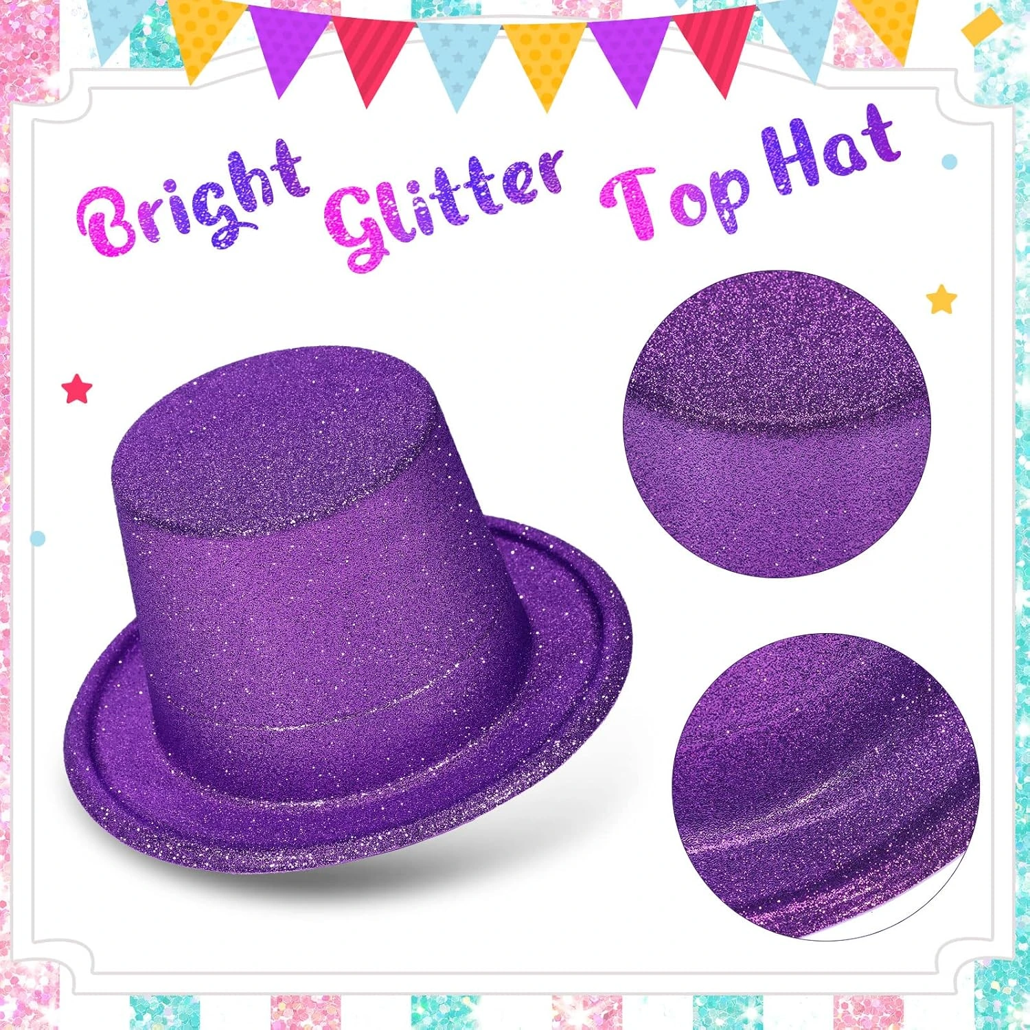 Mor Simli Glitter Silindir Parti Şapkası