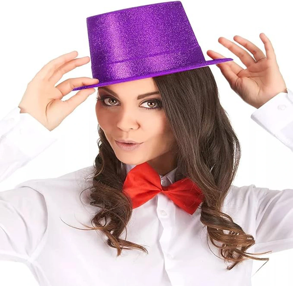 Mor Simli Glitter Silindir Parti Şapkası