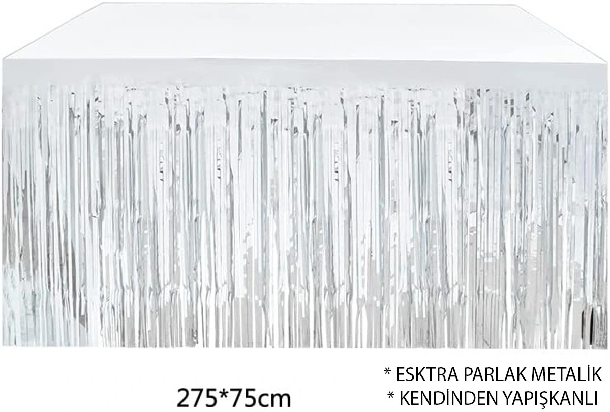 Gümüş Metalize Masa Eteği 275x75 Cm – Kendinden Yapışkanlı
