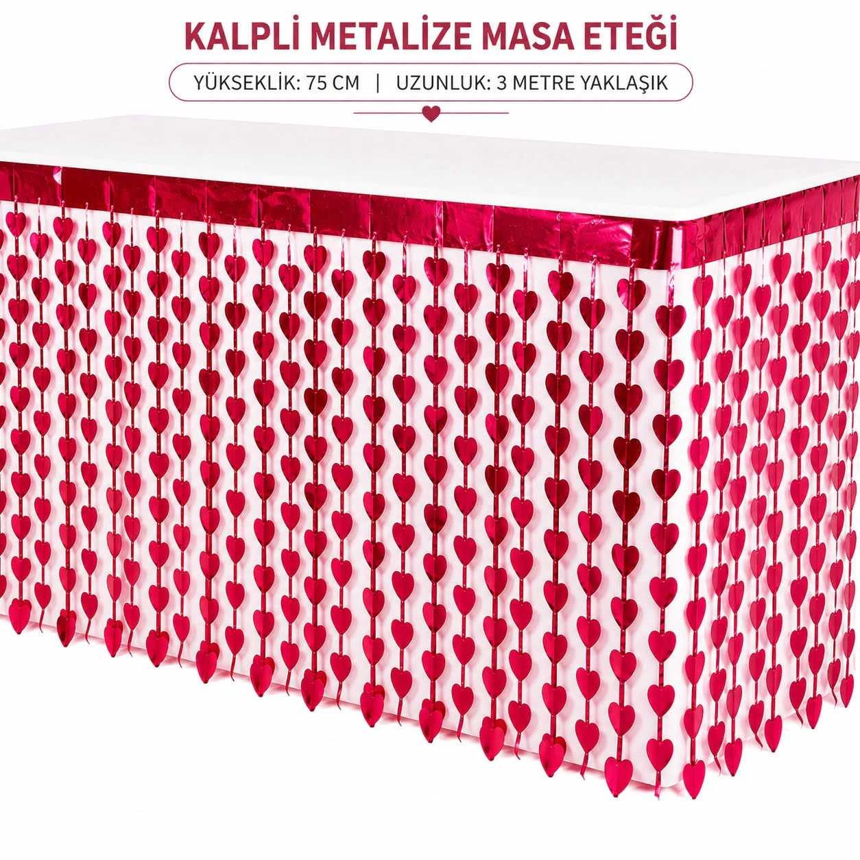 Kalpli Metalize Masa Eteği Kırmızı 75x300 Cm