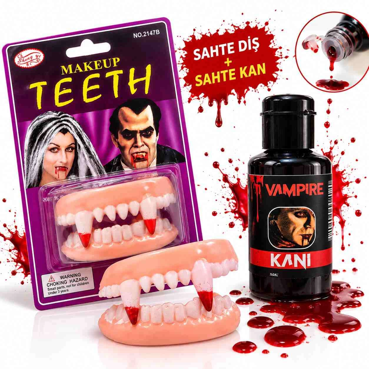 Vampir Takma Diş Ve Tiyatro Kanı Seti – 2 Parça
