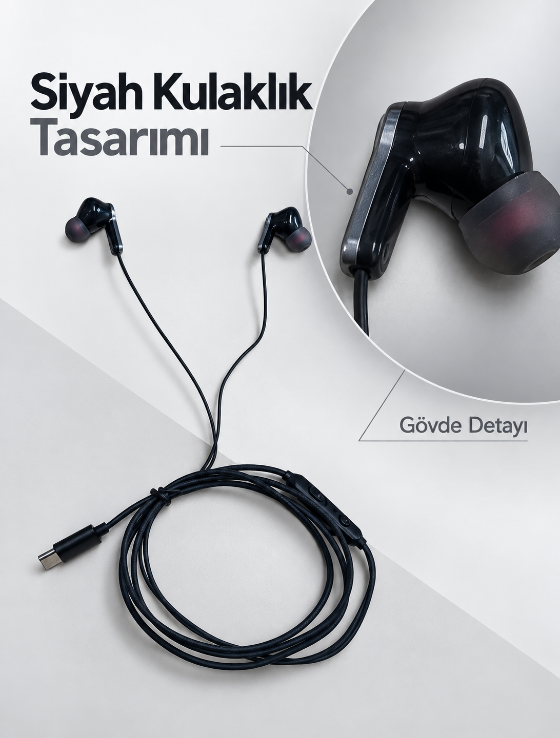 Silikon Uçlu Type C Kulaklık Dahili Mikrofon ve Kablo Üzeri Kumanda