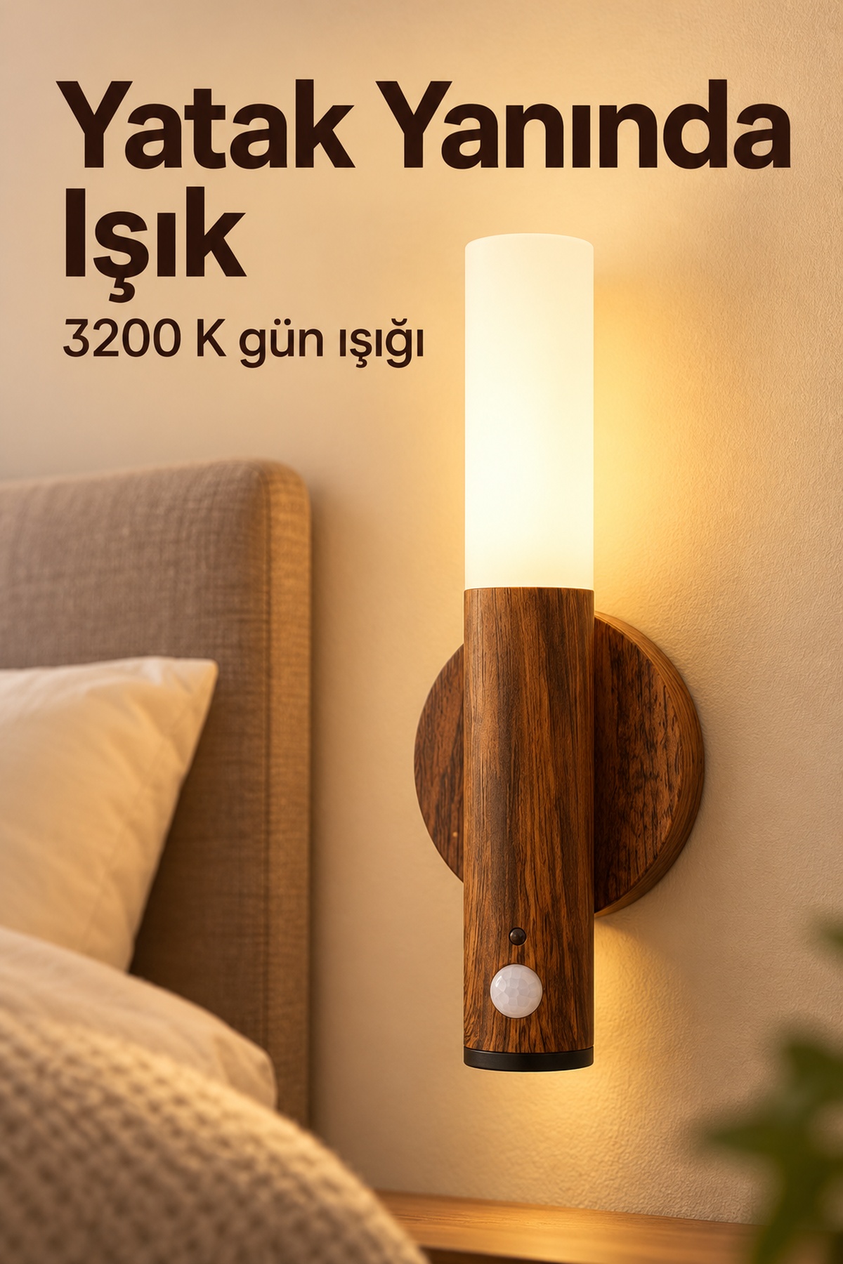 Ahşap Desenli Şarjlı Sensörlü LED Duvar Apliği