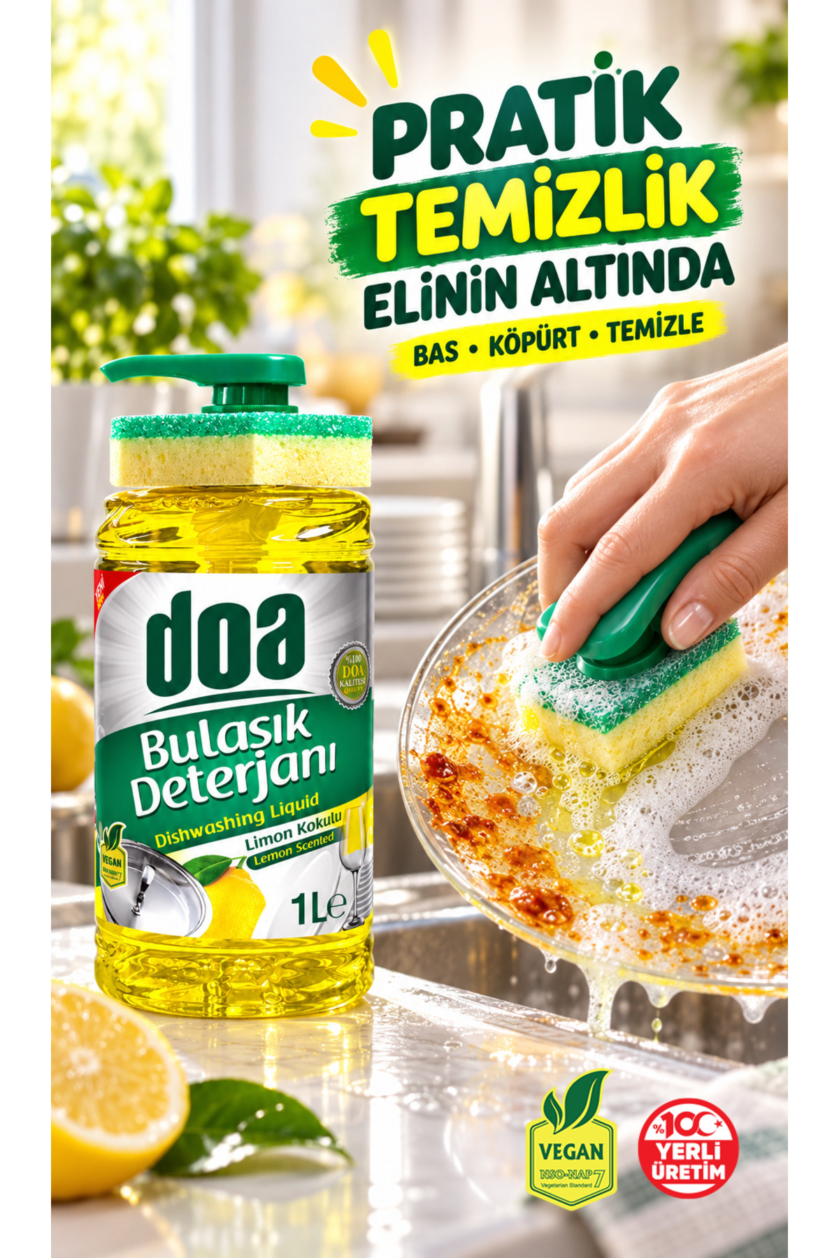 DOA SIVI BULAŞIK DET. SÜNGERLİ LİMON KOKULU 1000 ML