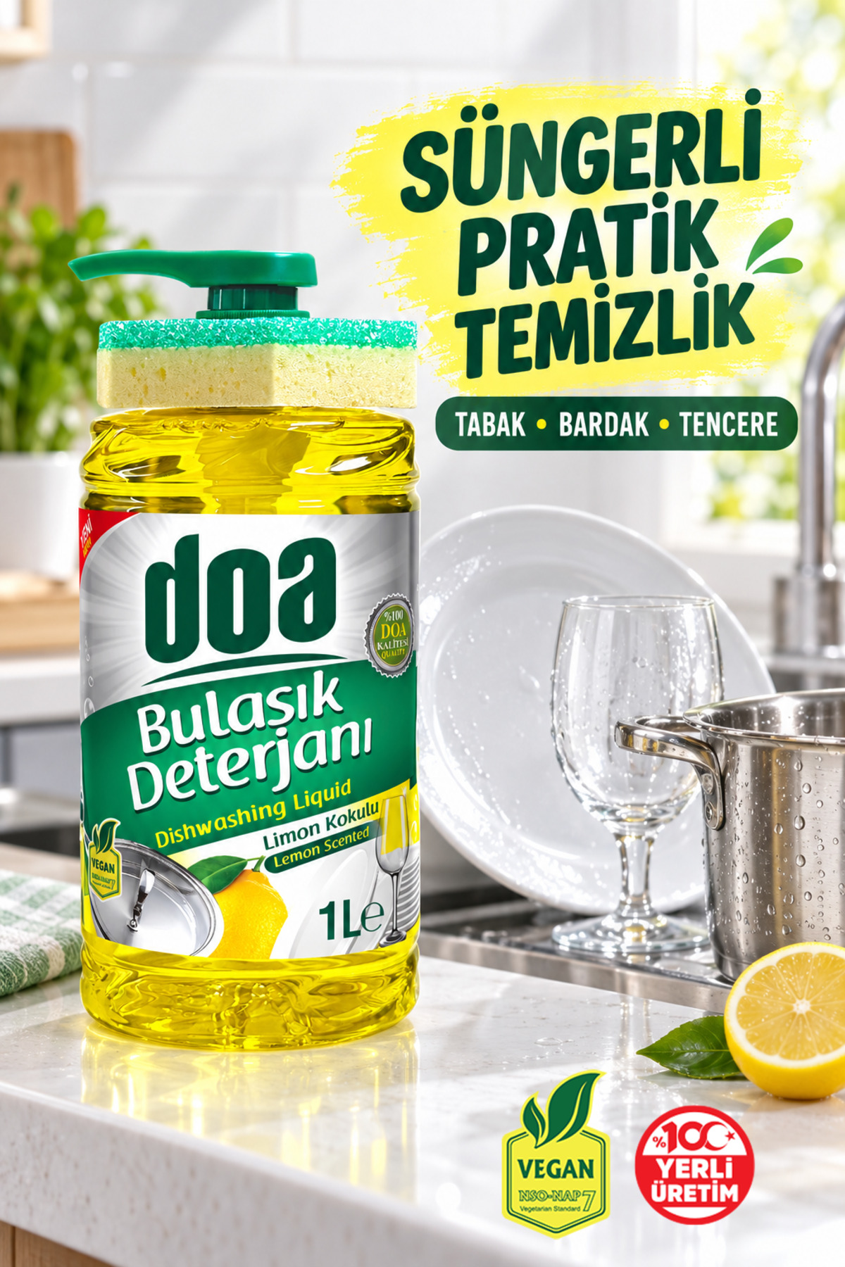 DOA SIVI BULAŞIK DET. SÜNGERLİ LİMON KOKULU 1000 ML