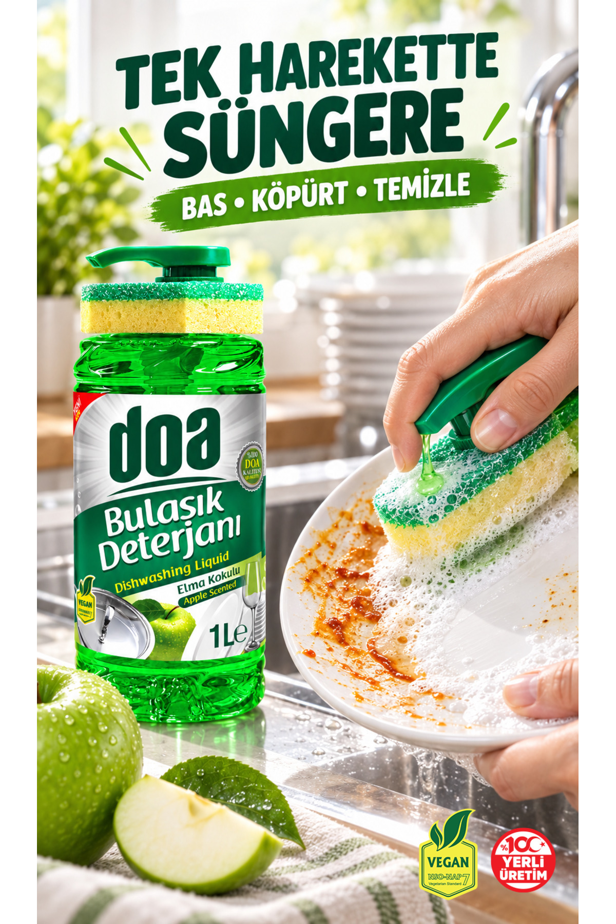 DOA SIVI BULAŞIK DET. SÜNGERLİ ELMA KOKULU 1000 ML