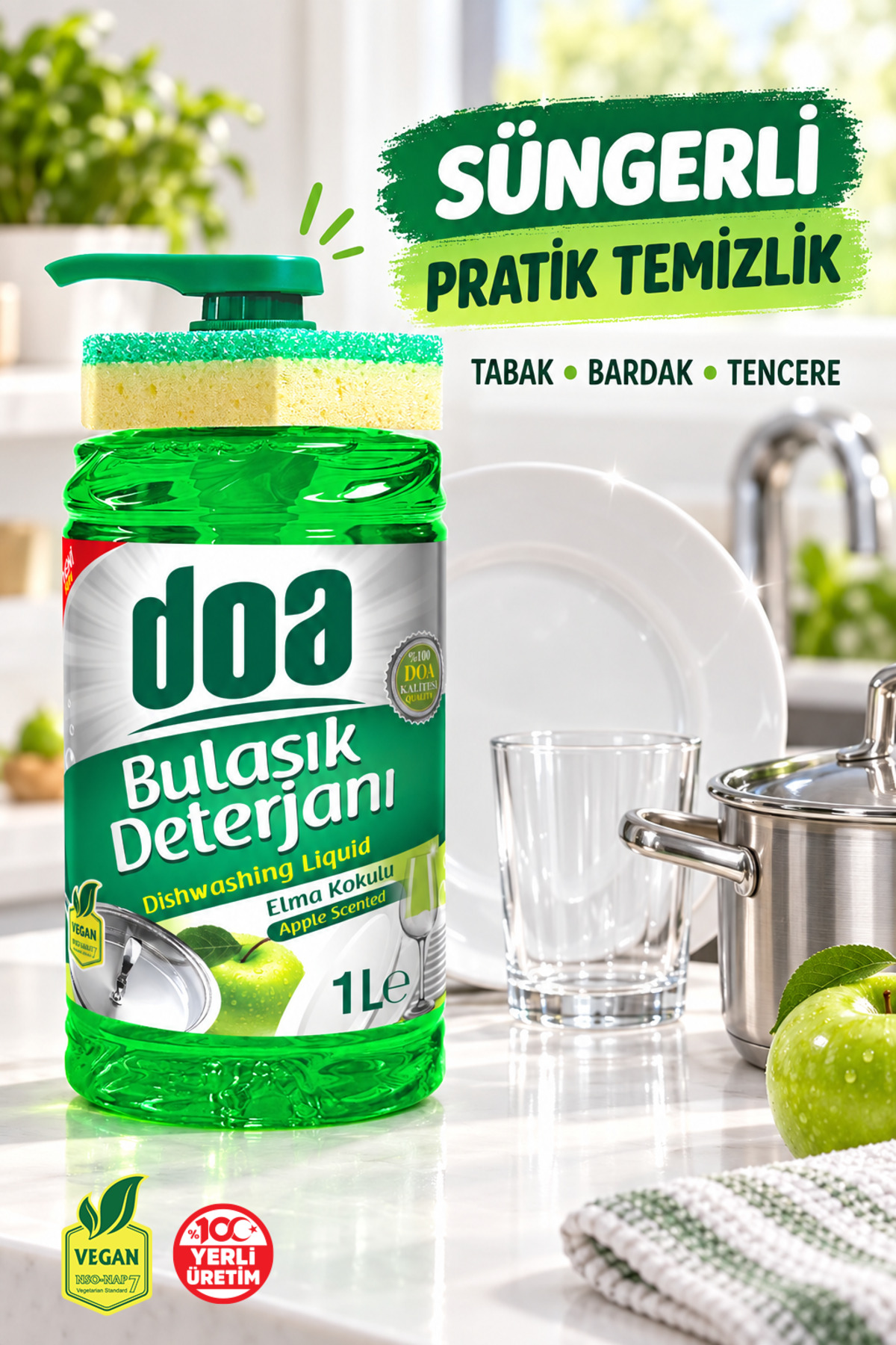 DOA SIVI BULAŞIK DET. SÜNGERLİ ELMA KOKULU 1000 ML