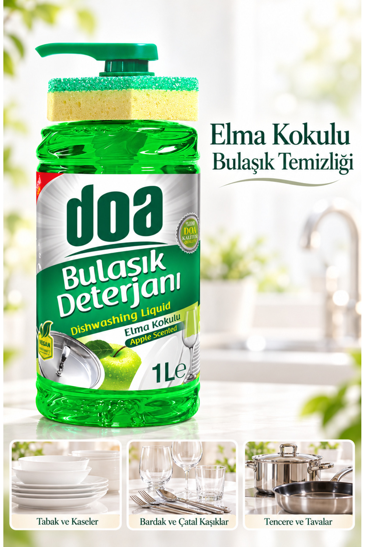 DOA SIVI BULAŞIK DET. SÜNGERLİ ELMA KOKULU 1000 ML