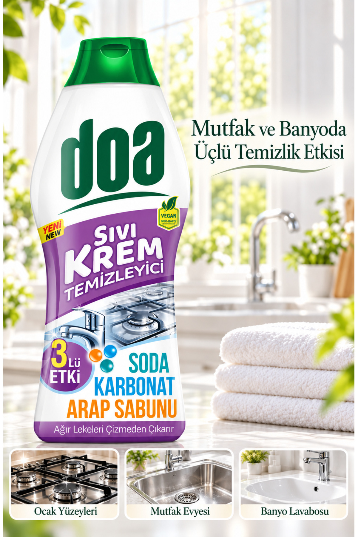 DOA SIVI KREM 3 LÜ ETKİ SODA -KARBONAT-ARAP SABUNU 750 ML