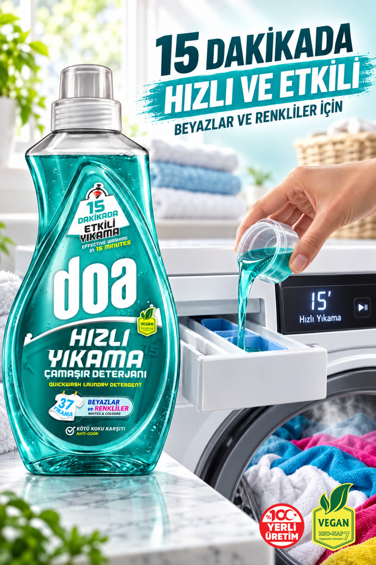 DOA SIVI ÇAMAŞIR DETERJANI HIZLI YIKAMA BEYAZ VE RENKLİLER/1480 ML