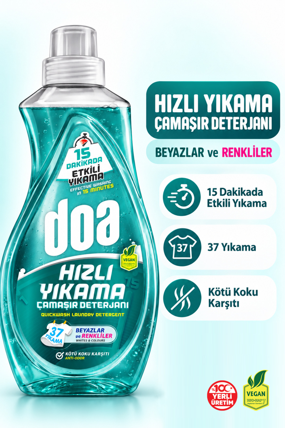 DOA SIVI ÇAMAŞIR DETERJANI HIZLI YIKAMA BEYAZ VE RENKLİLER/1480 ML