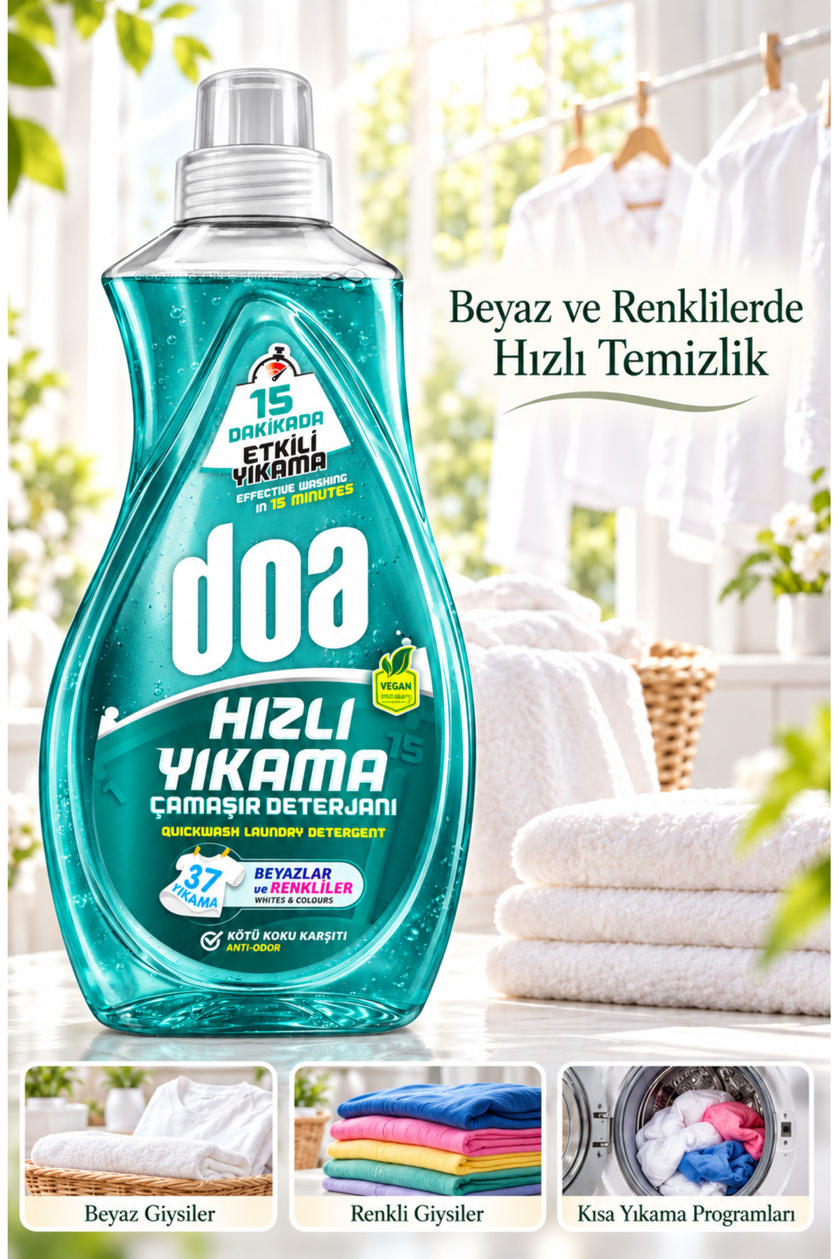 DOA SIVI ÇAMAŞIR DETERJANI HIZLI YIKAMA BEYAZ VE RENKLİLER/1480 ML