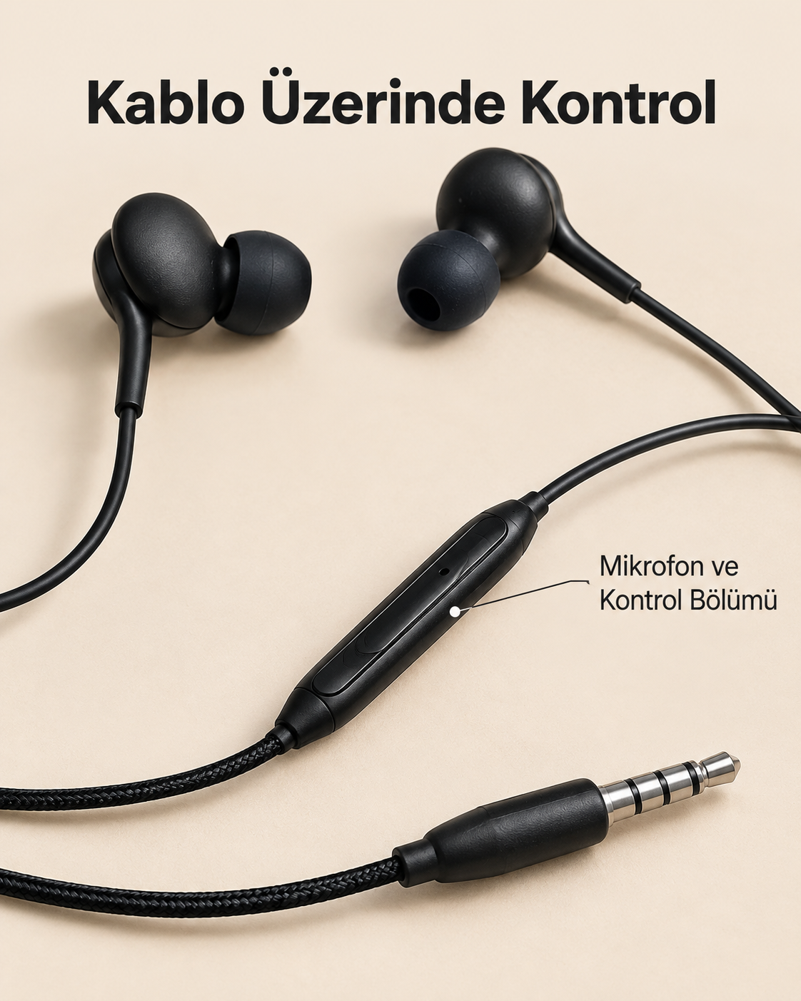 Silikon Uçlu Mikrofonlu Siyah Kablolu Kulak İçi Kulaklık