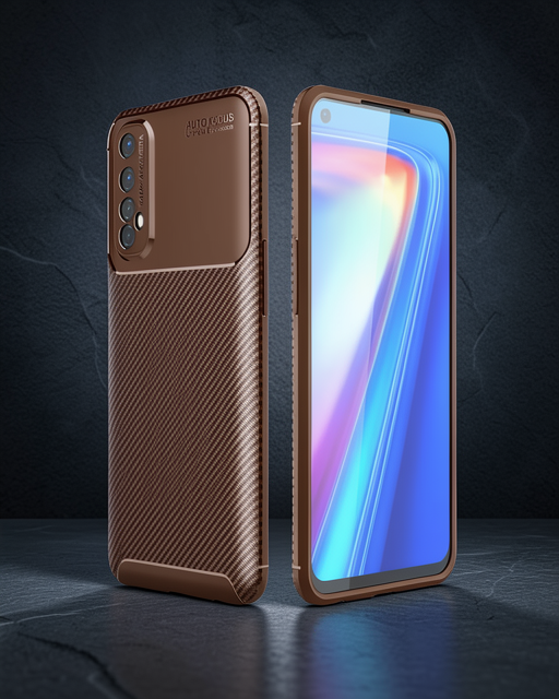 Realme 7 - Kılıf - Auto Focus Karbon Kapak - Kahverengi