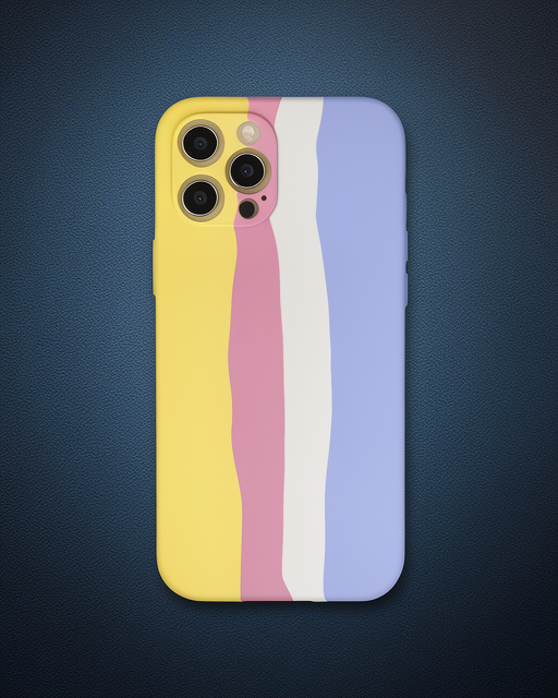 iPhone 12 Pro Max Kılıf Ebruli Lansman Silikon - Sarı Mavi