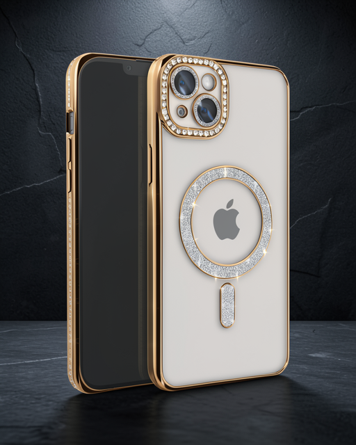 iPhone 14 Kılıf Joke Simli Magneticsafe - Gold
