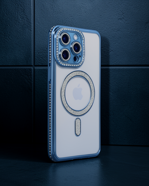 iPhone 14 Pro Max Kılıf Joke Simli Magneticsafe - Mavi
