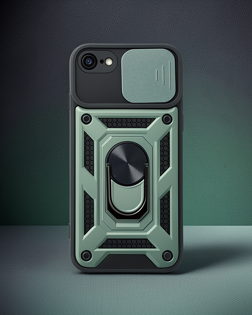 iPhone 7 Kılıf - Pars Lens Yüzüklü Silikon - Yeşil