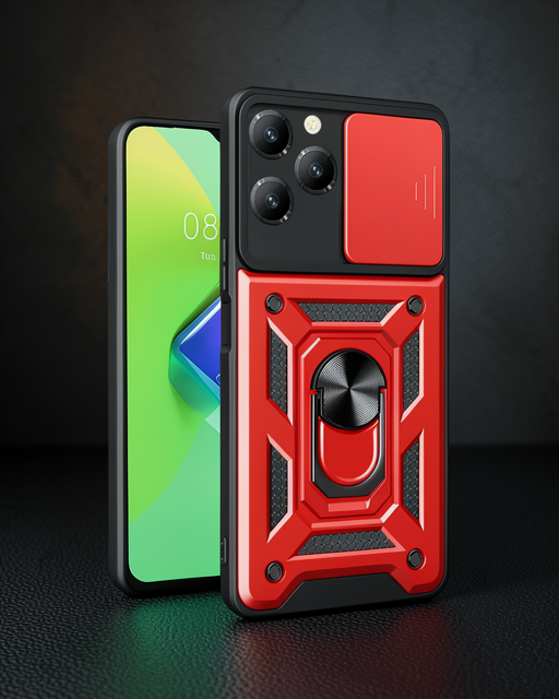 İnfinix Hot 40 Pro Kılıf - Pars Lens Yüzüklü Silikon - Kırmızı