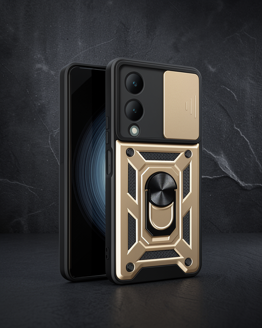 Vivo Y17S Kılıf - Pars Lens Yüzüklü Silikon - Gold