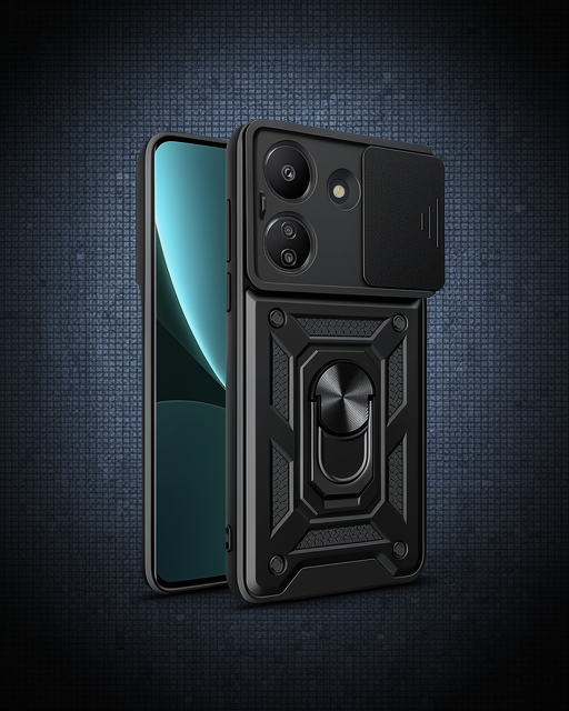 Xiaomi Redmi 13C Kılıf - Pars Lens Yüzüklü Silikon - Siyah