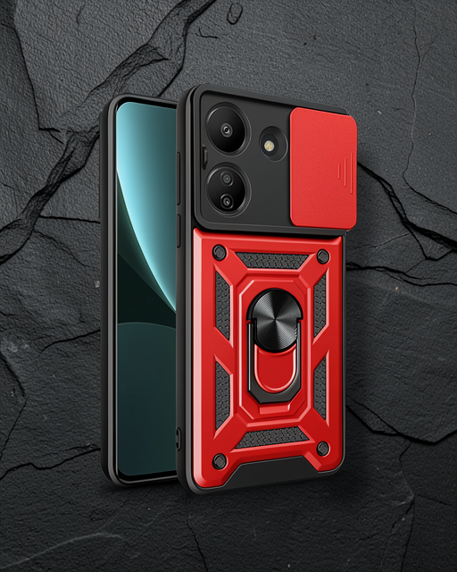 Xiaomi Redmi 13C Kılıf - Pars Lens Yüzüklü Silikon - Kırmızı