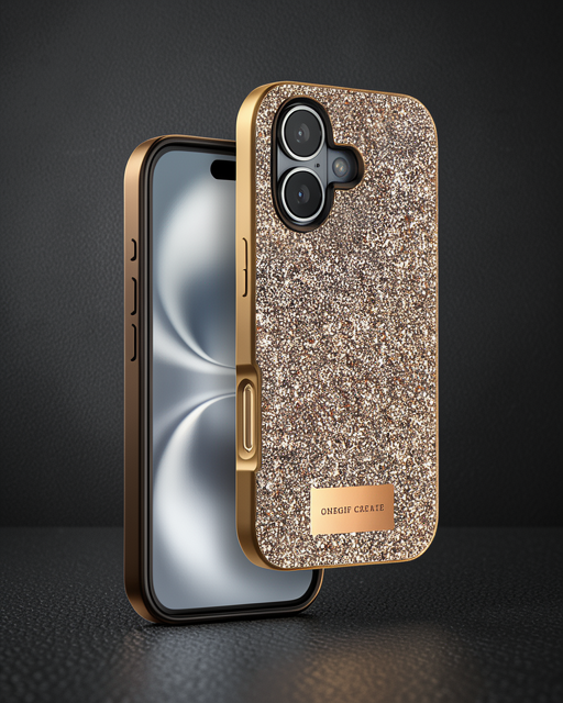 OneGif iPhone 16 Plus Bright Simli Kılıf - Gold