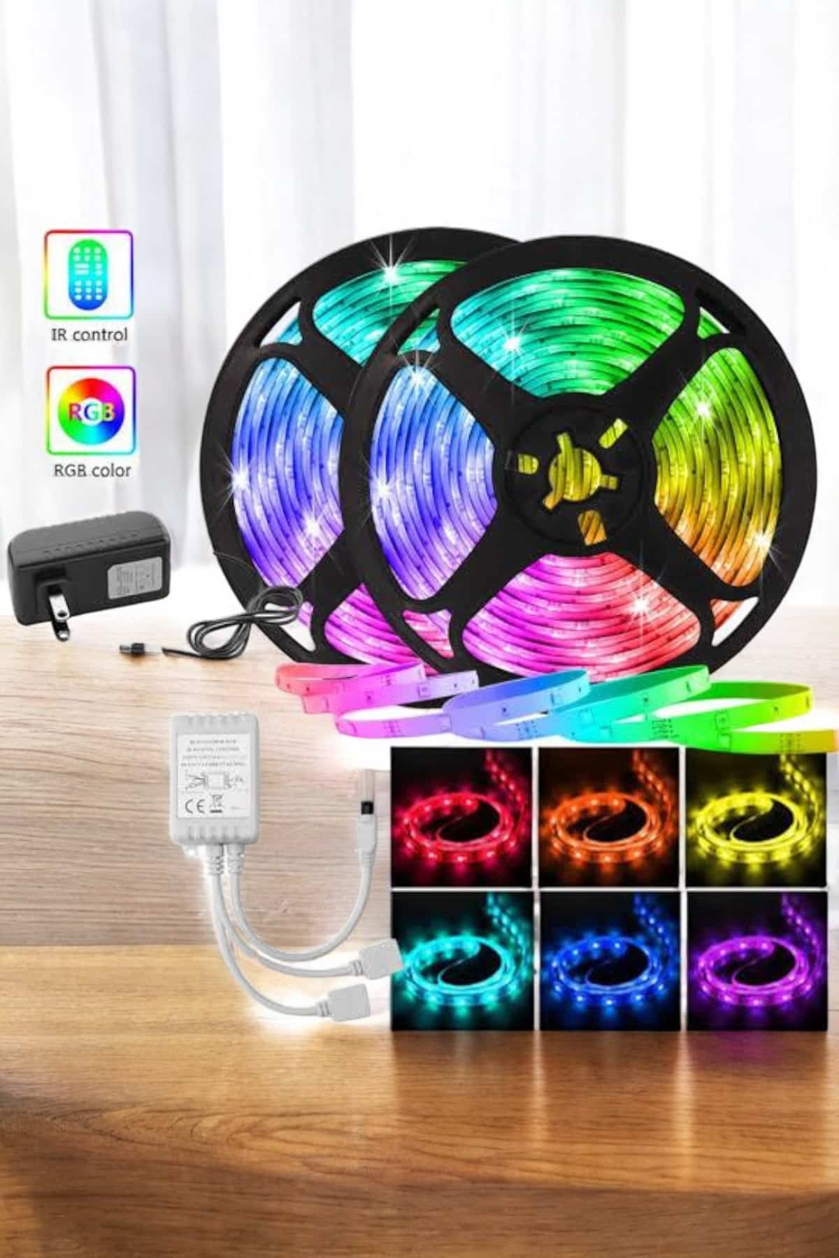 5 Metre Şerit Led RGB Işıklı Kumandalı Güç Adaptörü Her Ortama Uygun
