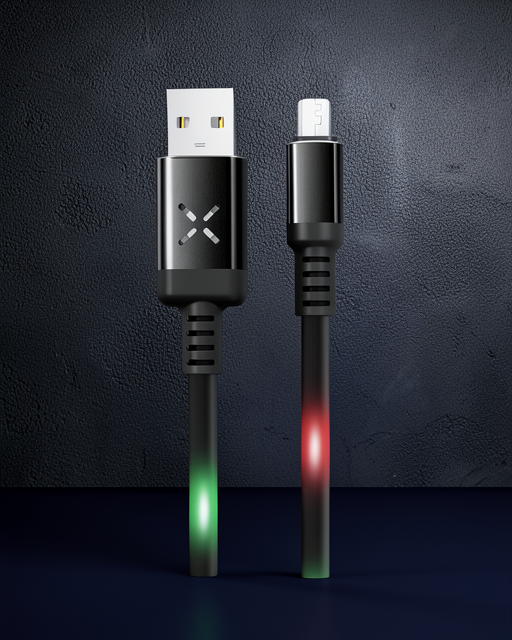 DC09 - Ses Duyarlı Işıklı Micro USB Şarj Kablo 1m 2A - Siyah