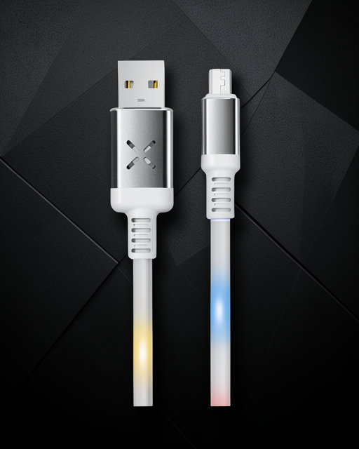 DC09 Ses Duyarlı Işıklı Micro USB Şarj Kablo 1m 2A - Beyaz