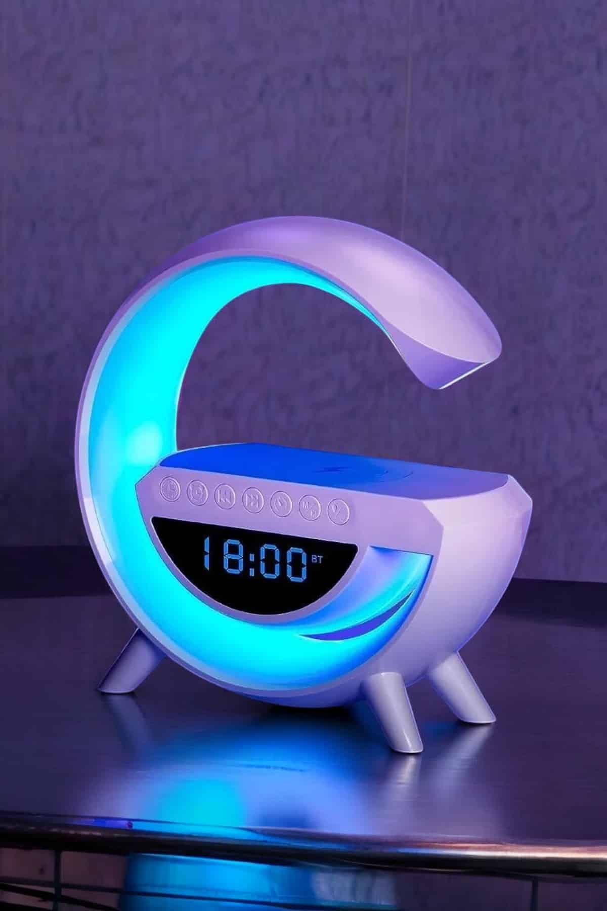 Bluetooth Hoparlör 15W Kablosuz Hızlı Şarj LED Gece Lambası
