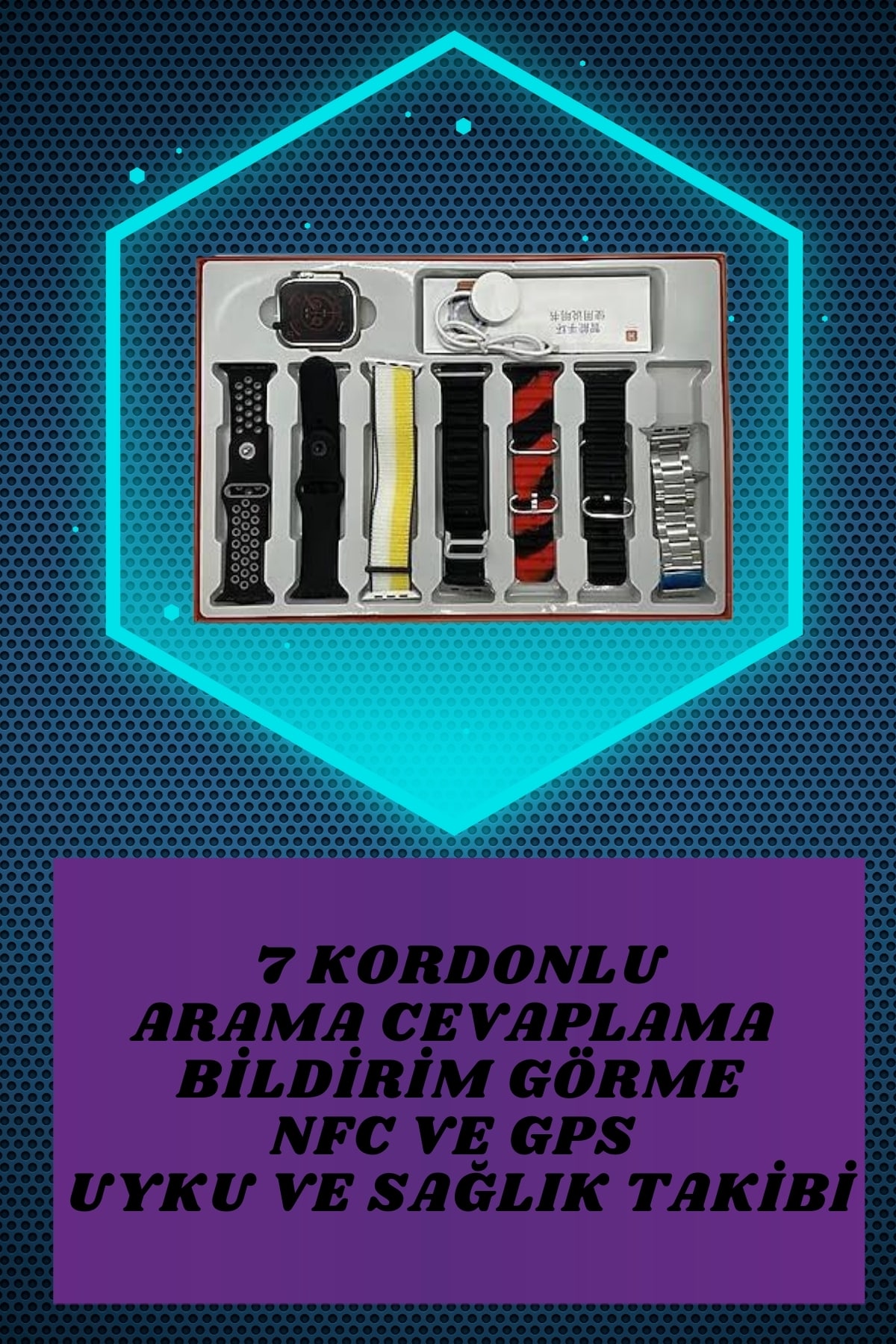 7 Kordonlu Akıllı Saat Ve Aynalı Bluetooth Kulaklık Powerbank Dijital Göstergeli