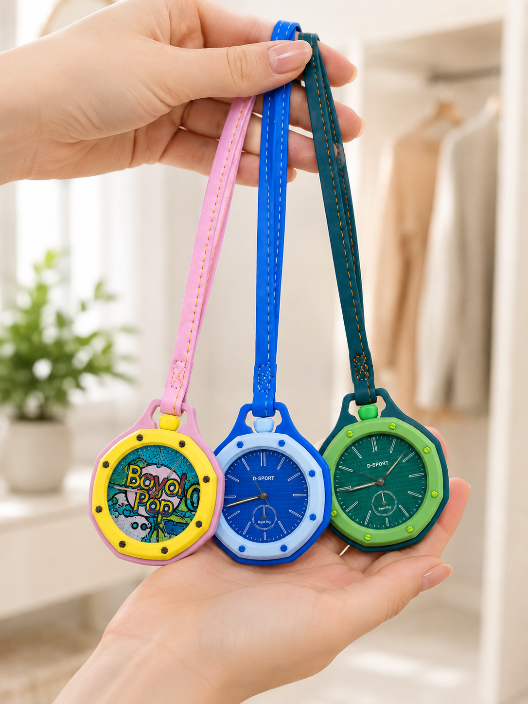 Çanta ve Anahtarlık İçin Askılı Analog Taşınabilir Charm Saat Mavi
