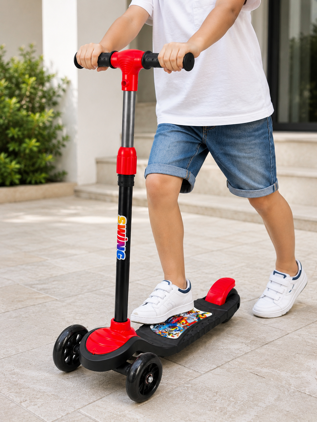 3 Tekerlekli Çocuk Scooterı Kaymaz Geniş Tabanlı Dengeli Sürüş Skuteri