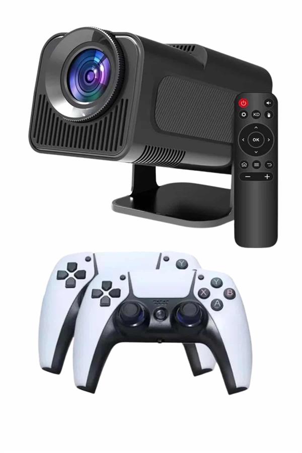 Çift Kollu Game Box Projeksiyon Cihazı Kumandalı Android Tv Dahili Hoparlör