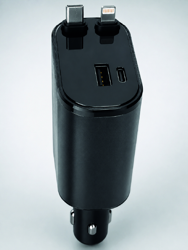 120W Hızlı Şarj Destekli 4'ü 1 Arada Araç Şarj Cihazı Type-C, Lightning, USB ve USB-C Çıkışlı