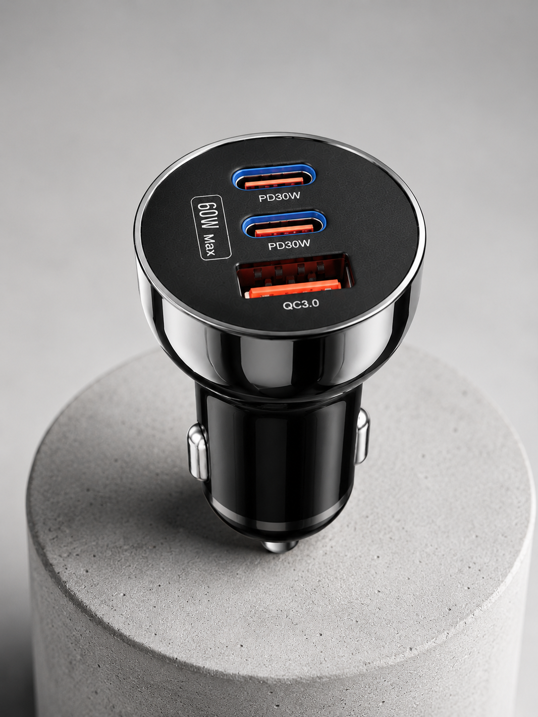 60W Araç Şarj Cihazı Çift Type-C PD ve USB QC3.0 Hızlı Şarj Adaptörü