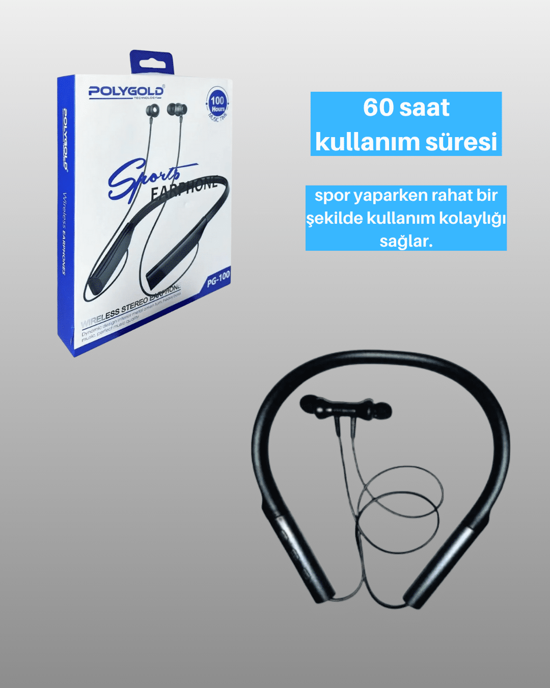 Polygold PG-100 Bluetooth Kulaklık – Ergonomik Boyun Bantlı Tasarım, Net Ses ve Konfor