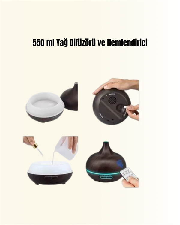 550 ml Ultrasonik Yağ Difüzörü ve Soğuk Buhar Nemlendirici