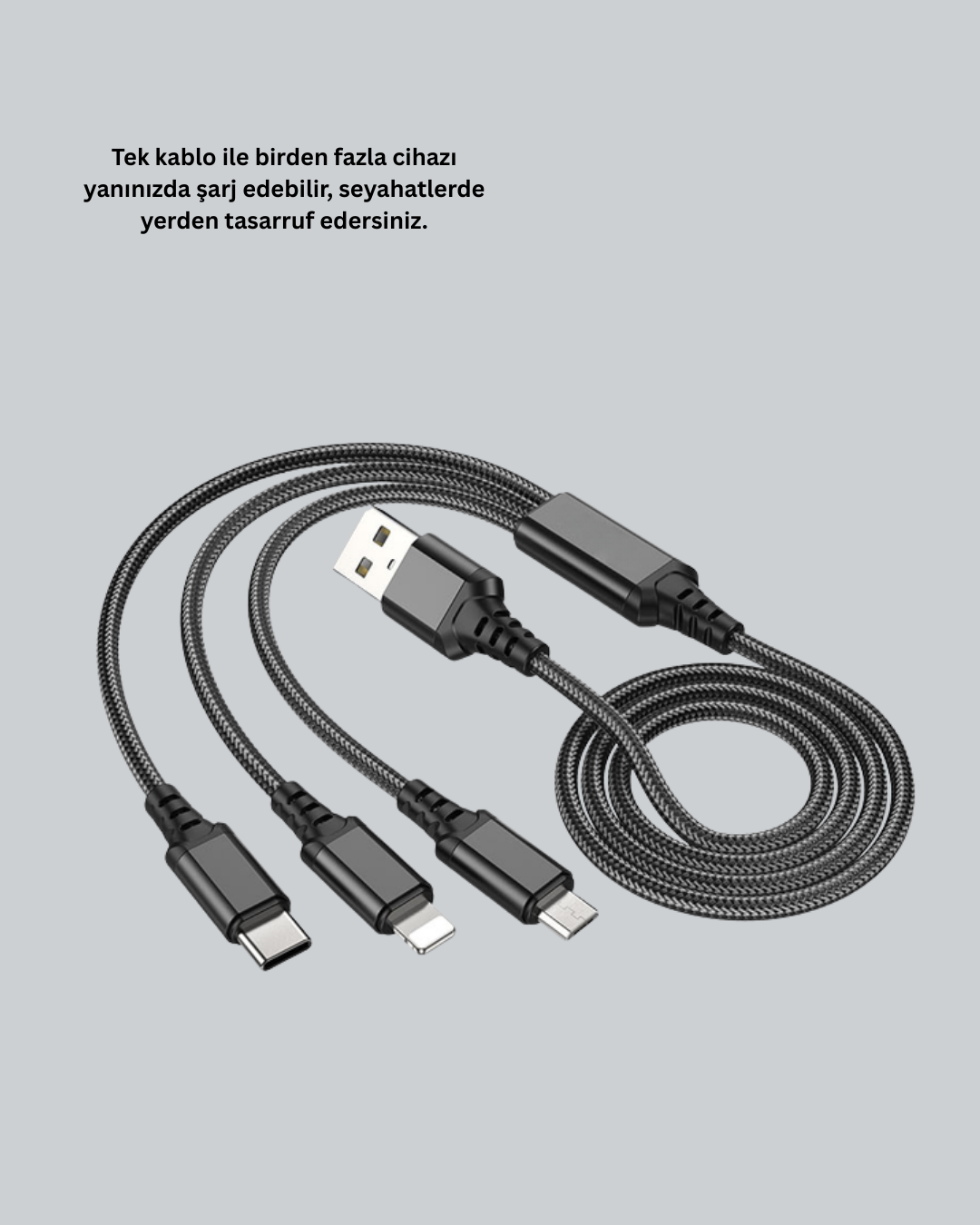 Çoklu USB Şarj Kablosu – 1,2m Hızlı Şarj, 3A Güçlü Akım