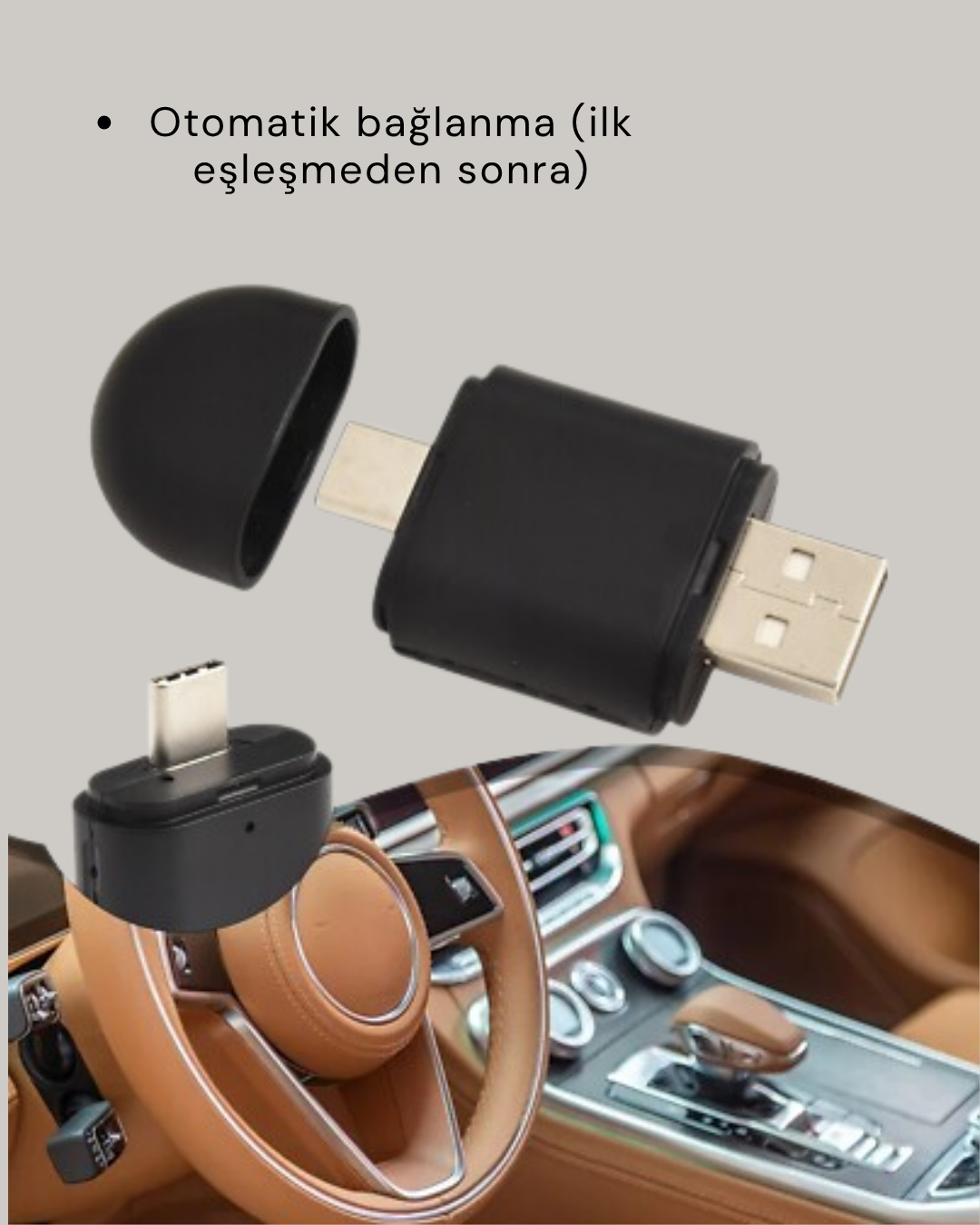 Kablosuz CarPlay Adaptörü – USB-A & Type-C Uyumlu Hızlı Bağlantı Cihazı