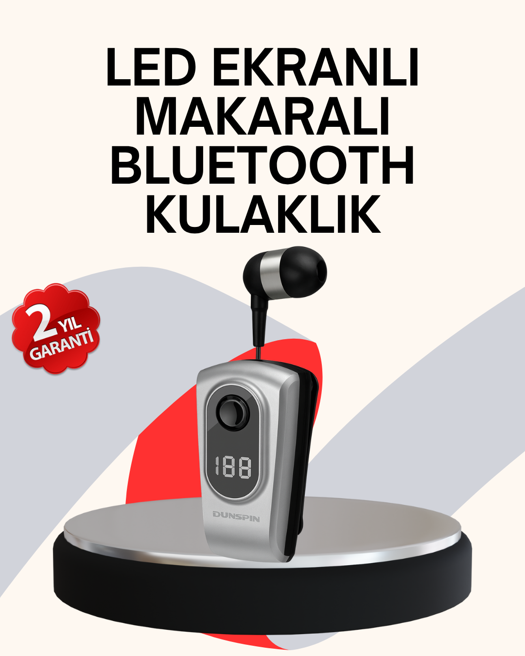 Profesyonel Bluetooth Kulaklık – Klipsli, Titreşimli, Dijital Göstergeli