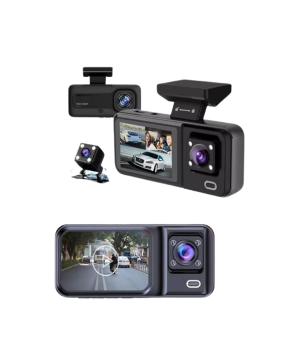 Sürüş ve Park Halinde Kesintisiz Güvenlik İçin 3 Kameralı Profesyonel Dashcam