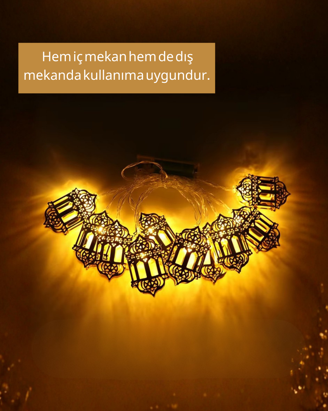 Ramazan Dekoru İçin Pilli LED Işık Altın Fener Tasarımlı