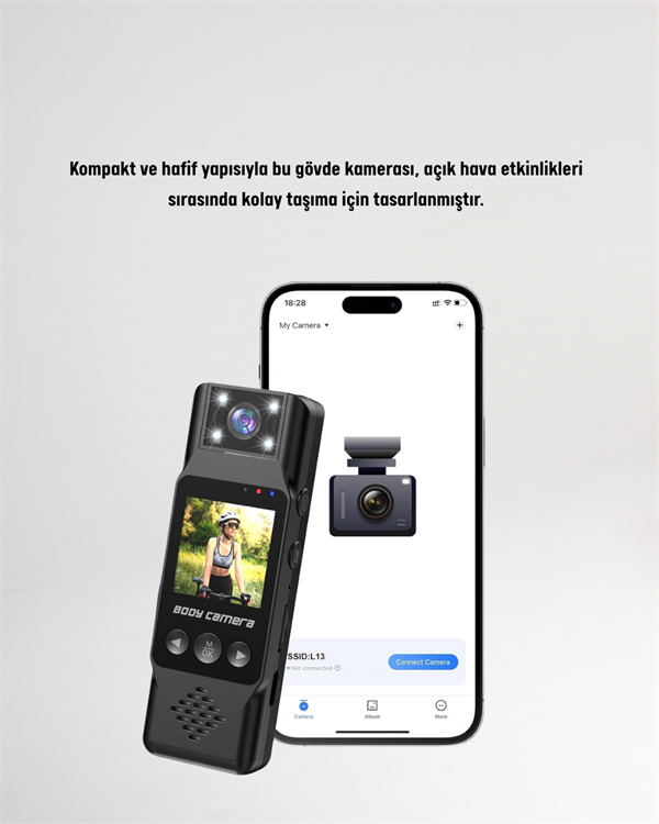 WiFi Destekli Mini Kamera – 180° Dönebilen Lens, 1080P Video, TFT Ekranlı