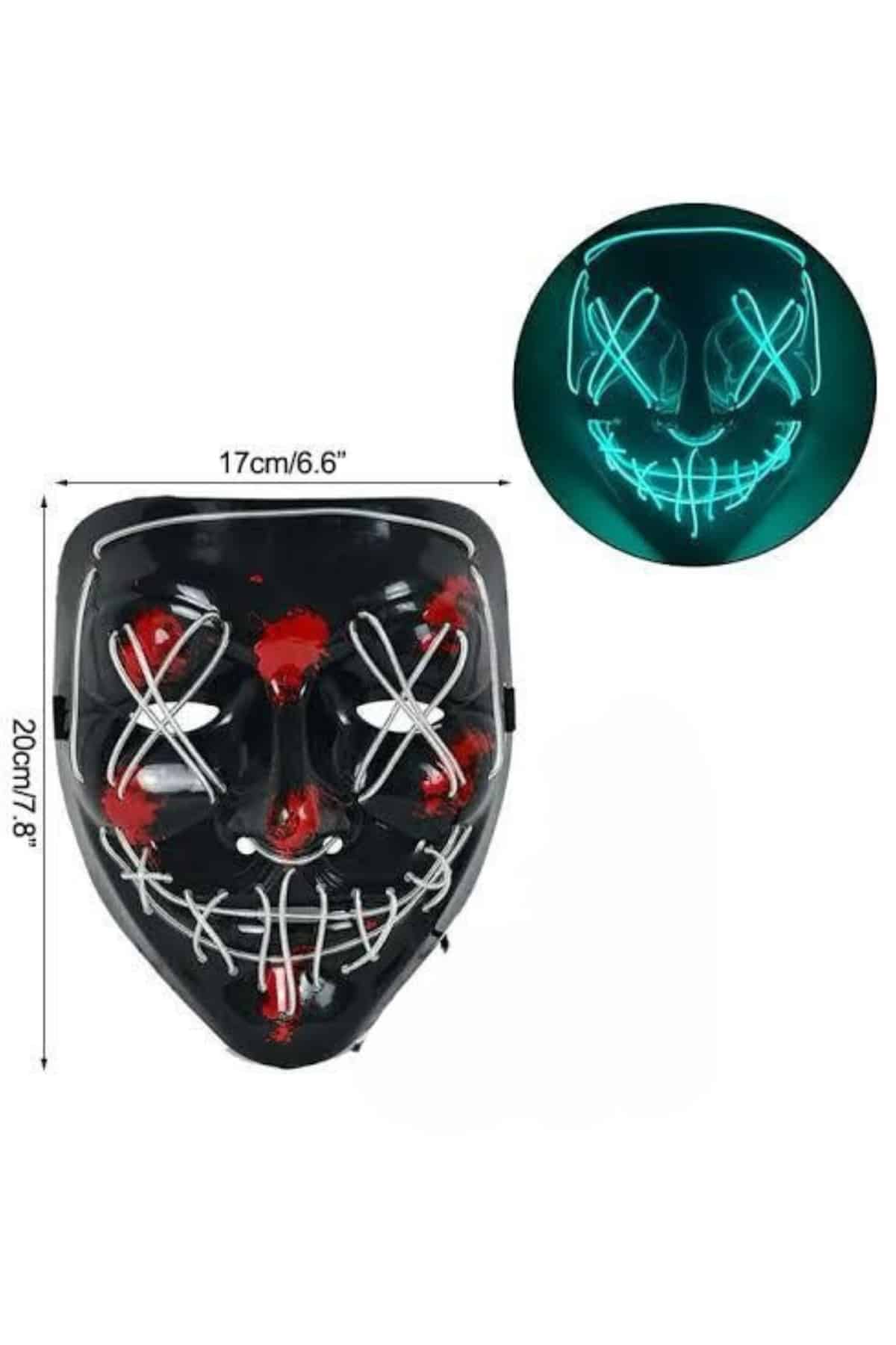 Hallowen Parti Maskesi Neon Led Işıklı Maske 3 Modlu Cadılar Bayramı Maskesi