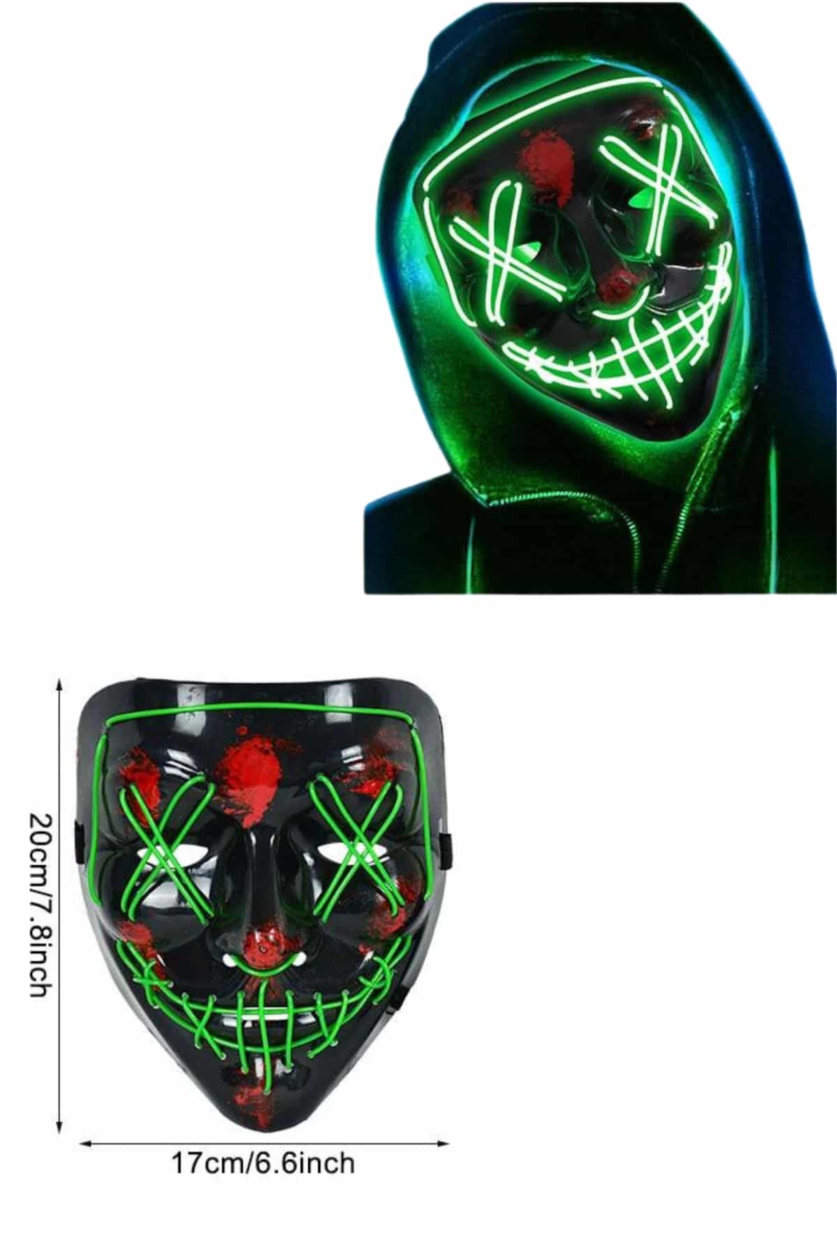 Led Işıklı Neon Maske Cadılar Bayramı Maskesi Korkunç Korku Maskesi