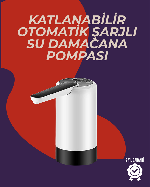 Otomatik Damacana Su Pompası | 40-80 Saniye Zaman Ayarlı | %90 Açılabilir Hijyenik Tasarım | Şarjlı ve Portatif