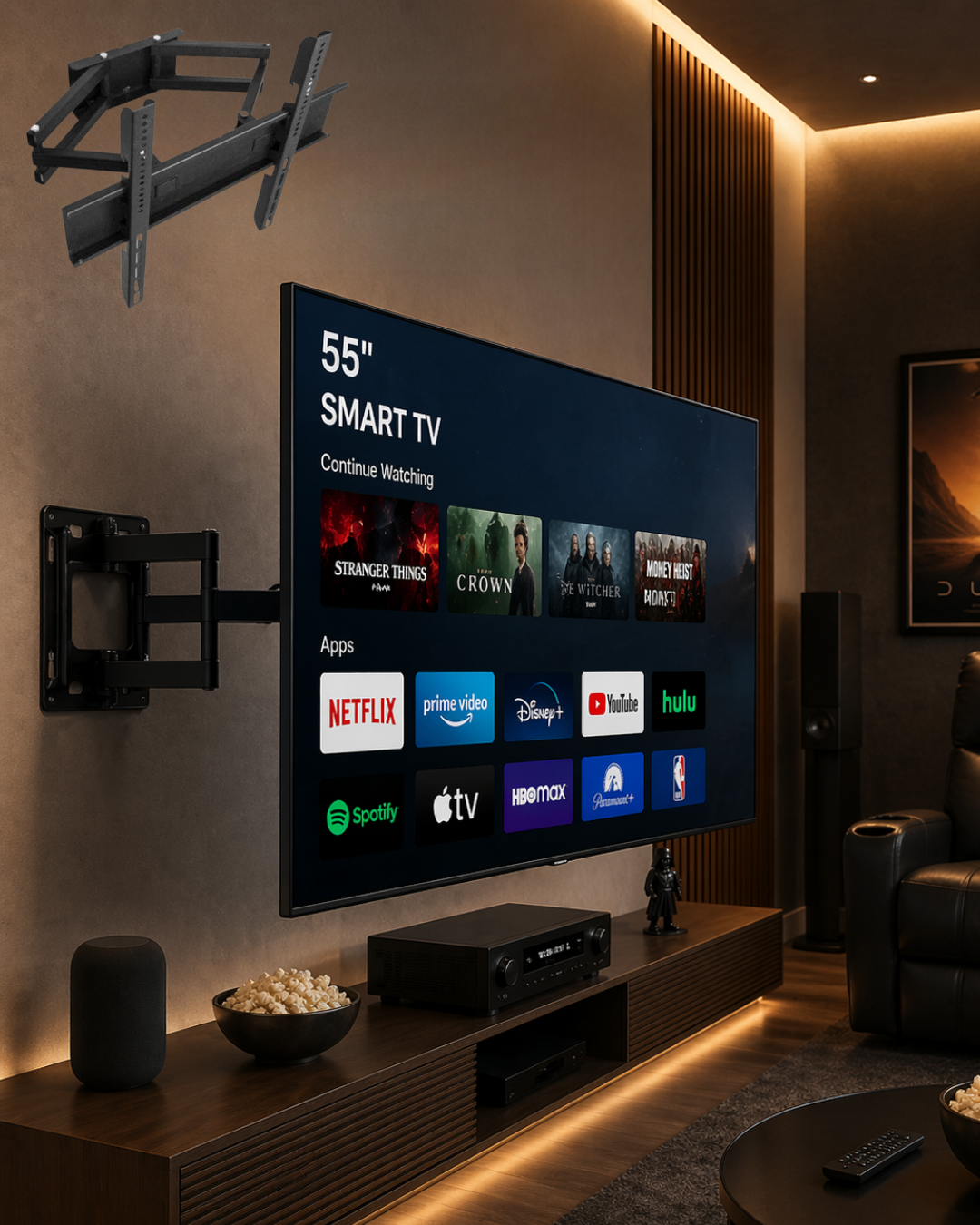 32 55 İnç Televizyon Askı Aparatı Duvara Monte Hareketli TV Tutucu