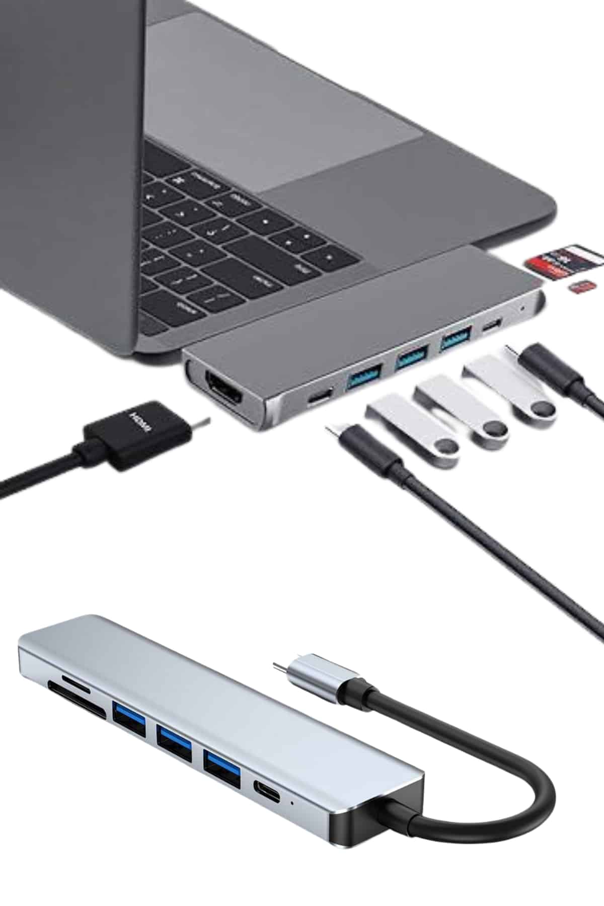 Usb Type-c Hub Dönüştürücü Çevirici Çoklayıcı Macbook Çevirici 8 Portlu